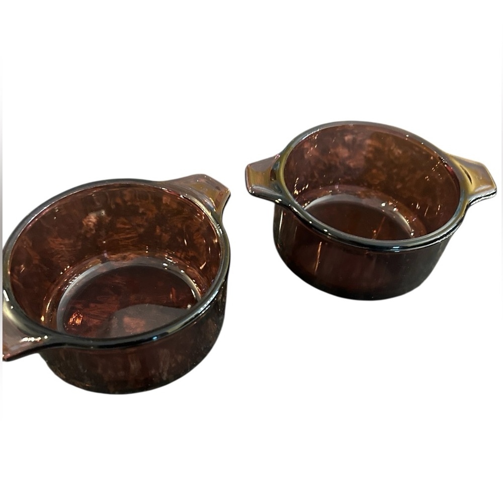 Vintage set of two Amethyst glass dark bowls baking cooking decor Mexico